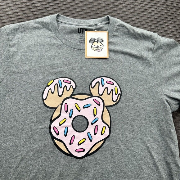 Uniqlo Kevin Lyons T-Shirt Men L Large Gray Cotton Mickey Mouse Doughnut Top. - Picture 8 of 11